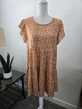 By Together Shadow & Regrets Babydoll Flutter Sleeve dress. Taupe. Size medium.